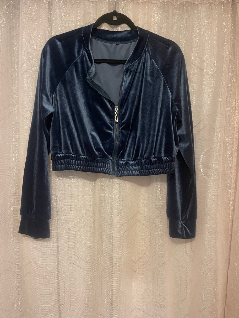 Women's Velvet Bomber Jacket - Navy
